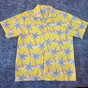 Vintage Tropicana Shirt Men L Yellow Hawaiian Button Up Camp Palm Tree Retro Y2K